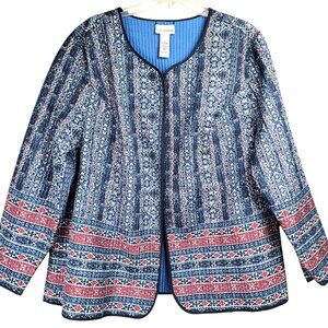 Catherines Jacket Blazer Women 2X Blue Lightweight Quilted Reversible Open Front
